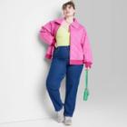 Women's Plus Size Woven Quilted Bomber Jacket - Wild Fable Vibrant Pink