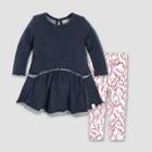 Burt's Bees Baby Baby Girls' French Terry Denim Wash Dress And Leggings Set - Midnight