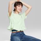 Women's Short Sleeve Cropped Peplum T-shirt - Wild Fable Green