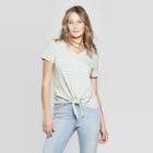 Women's Striped Short Sleeve V-neck Tie Front T-shirt - Universal Thread Green