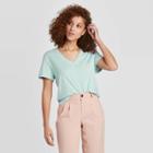 Women's Short Sleeve V-neck Cuff T-shirt - A New Day Aqua Xs, Women's, Blue