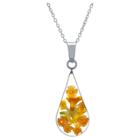 Distributed By Target Women's Sterling Silver Yellow Pressed Flowers Teardrop Pendant