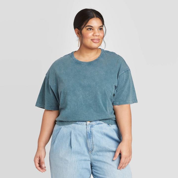 Women's Plus Size Short Sleeve Boxy T-shirt - Universal Thread Teal 1x, Women's, Size: