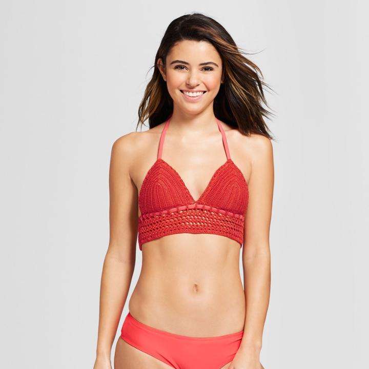 Women's Longline Crochet Triangle Bikini Top - Xhilaration Fruit Punch