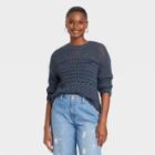 Women's Open Work Crewneck Pullover Sweater - Universal Thread Blue