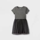 Girls' Short Sleeve Printed Cozy Tulle Dress - Cat & Jack Black