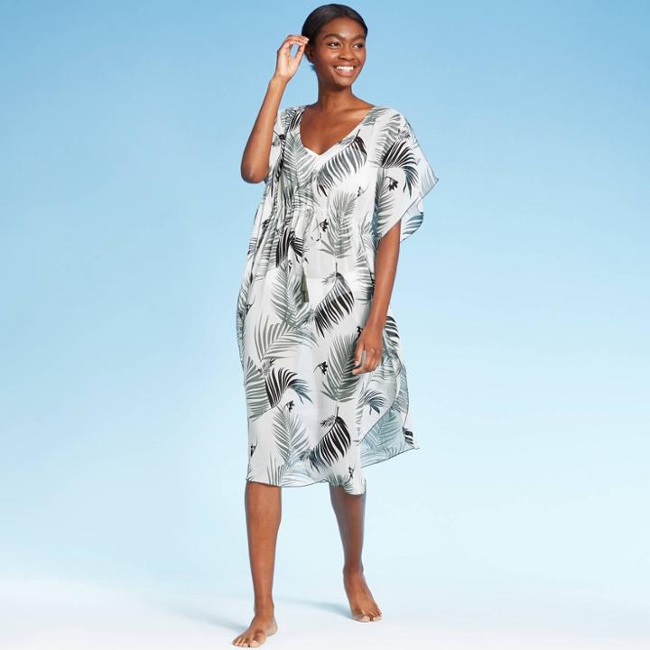 Women's Botanical Print Midi Length Kaftan Cover Up - Kona Sol S, Women's, Size: