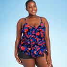 Women's Plus Size Tiered Tankini Top - Aqua Green Blue