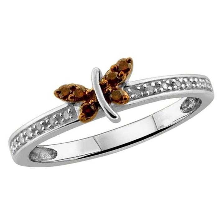 Target 1/10 Ct.t .w. Round-cut Red And White Diamond Prong Set Butterfly Ring - White
