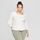 Women's Plus Size Plaid Long Sleeve Square Neck Button Front Shirt - Universal Thread Blue