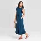 Women's Sleeveless Crewneck Tiered Ruffle Midi Dress - Universal Thread Blue
