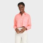 Women's Long Sleeve Button-down Cropped Shirt - Universal Thread Pink