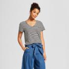 Women's Monterey Pocket V-neck Stripe Short Sleeve T-shirt - Universal Thread Black/white