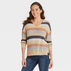 Women's Striped V-neck Pullover Sweater - Knox Rose Xs,