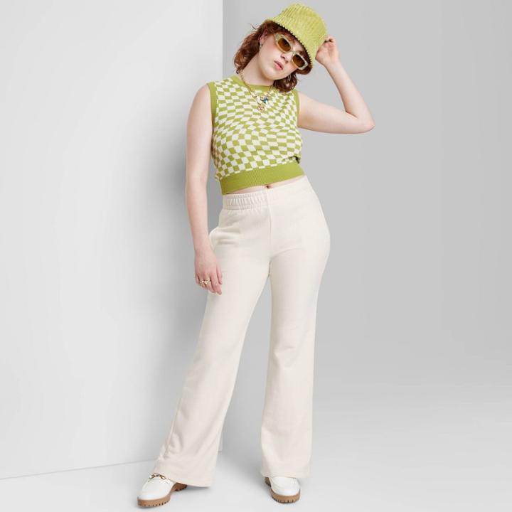 Women's High-rise Wide Leg French Terry Sweatpants - Wild Fable Almond