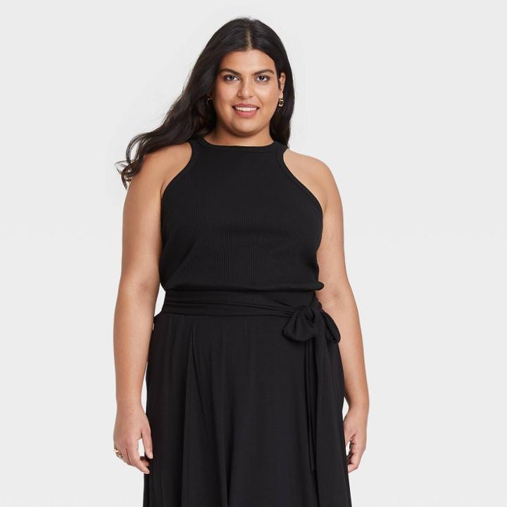Women's Plus Size Ribbed Slim Fit Tank Top - Ava & Viv Black X