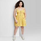 Women's Plus Size Sleeveless Tie-front Fit & Flare Woven Dress - Wild Fable Vibrant Yellow Floral
