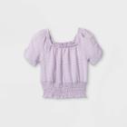 Girls' Smocked Square Neck Gingham Short Sleeve Top - Art Class Purple