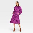 Women's Floral Print Long Sleeve Dress - A New Day Purple