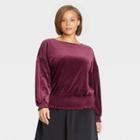 Women's Plus Size Bishop Long Sleeve Velvet Smocked Top - A New Day Burgundy