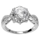 Journee Collection 7/8 Ct. T.w. Round-cut Cubic Zirconia Halo Engagement Prong Set Ring In Sterling Silver - Silver,