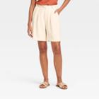 Women's High-rise Pleat Front Bermuda Shorts - A New Day Cream