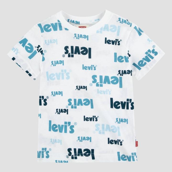 Levi's Boys' Printed Logo Short Sleeve T-shirt - White/blue