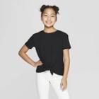 Girls' Short Sleeve Tie Front T-shirt - Art Class Black