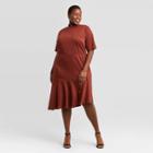 Women's Plus Size Short Sleeve A-line Asymmetrical Knit Dress - Who What Wear Brown