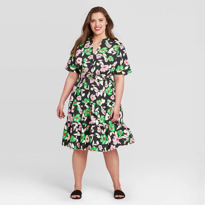 Women's Plus Size Floral Print Short Sleeve Dress - Who What Wear Green 2x, Women's,
