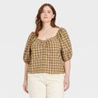 Women's Plus Size Puff Short Sleeve Button-front Blouse - Universal Thread Plaid 1x, Multicolor Plaid