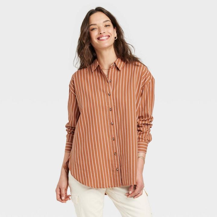 Women's Long Sleeve Oversized Button-down Shirt - Universal Thread Tan