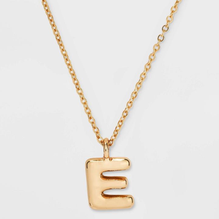 Puffy Initial Charm 'e' Pendant Necklace - Wild Fable Gold