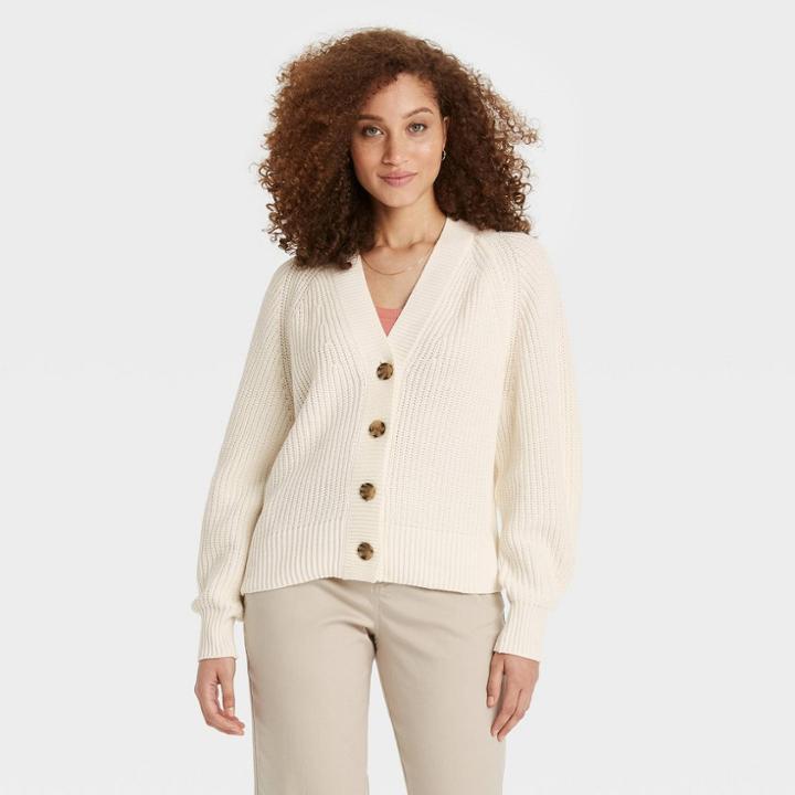 Women's Button-front Cardigan - A New Day Cream