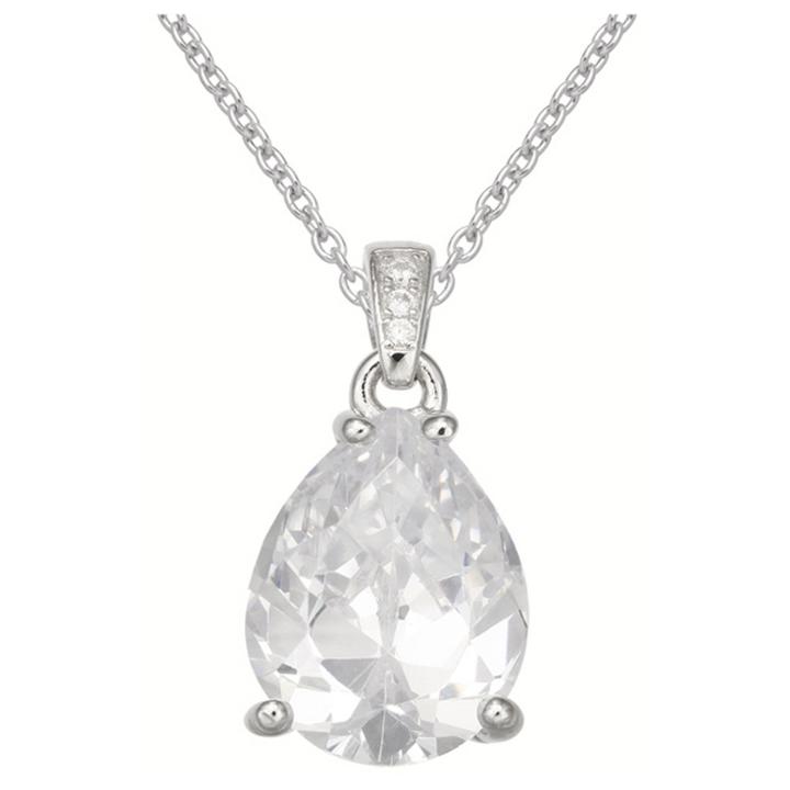 Distributed By Target Women's Pear Shaped Cubic Zirconia Pendant On Sterling Silver Cable Chain - Clear/silver