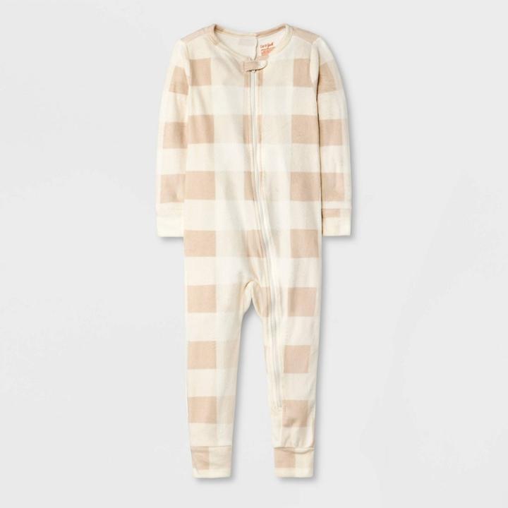 Toddler Girls' Plaid Pajama Romper - Cat & Jack Ivory