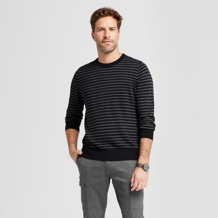 Men's Striped Crew Neck Sweater - Goodfellow & Co Black
