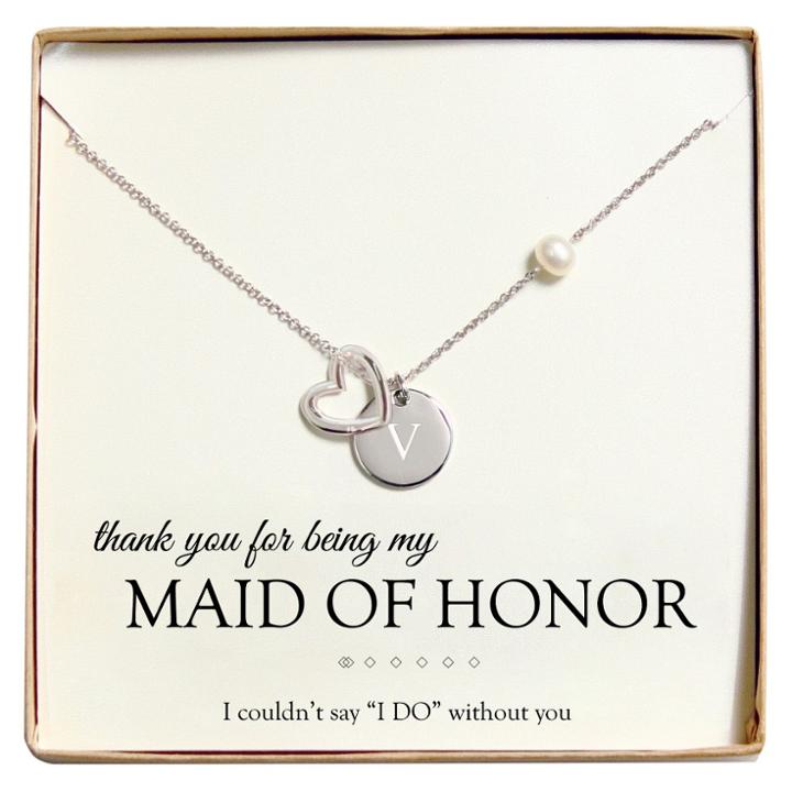 Cathy's Concepts Monogram Maid Of Honor Open Heart Charm Party Necklace - V,