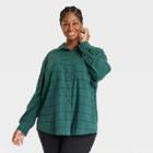 Women's Plus Size Long Sleeve Button-down Flannel Tunic Shirt - Ava & Viv Dark Green Plaid X