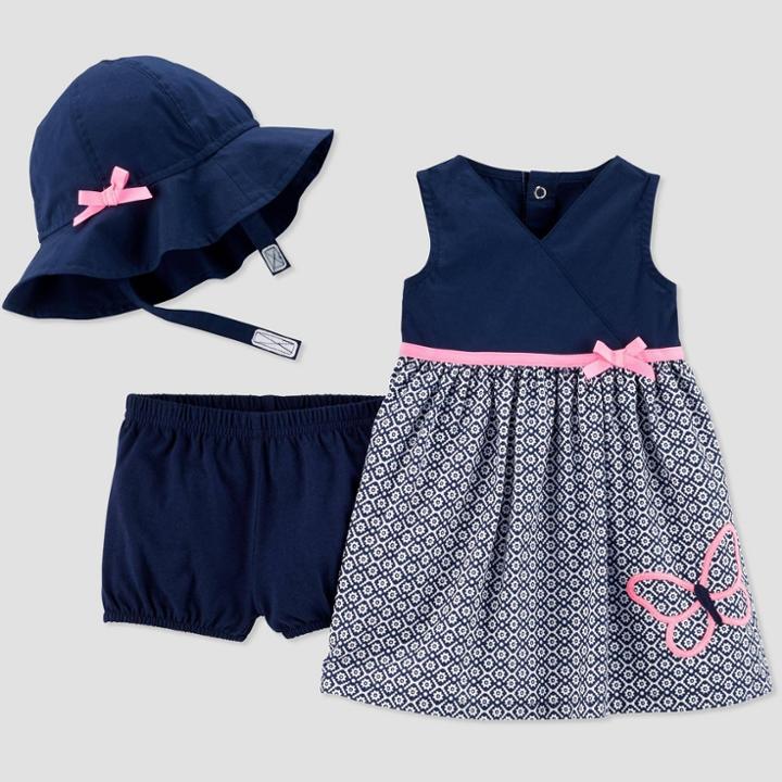 Baby Girls' 2pc Butterfly Embroidered Dress Set - Just One You Made By Carter's Navy Newborn, Girl's, Blue