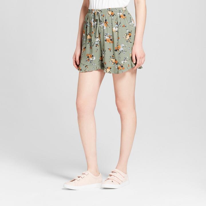 Women's Tie Front Floral Ruffle Shorts - Xhilaration Navy (blue)