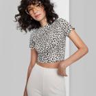 Women's Short Sleeve Cropped T-shirt - Wild Fable White Leopard Print
