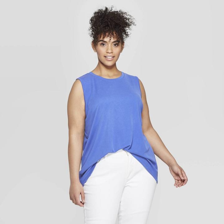 Women's Plus Size Crewneck Tank With Back Slit - Ava & Viv