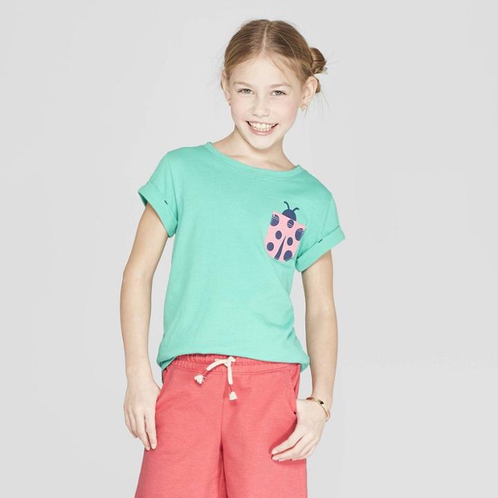 Girls' Short Sleeve Ladybug Pocket T-shirt - Cat & Jack Green