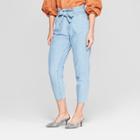 Women's Bootcut Mid-rise Light Wash Paperbag Pants Denim - Who What Wear Blue