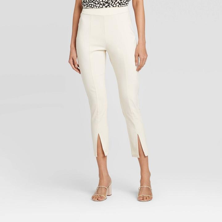 Women's Mid-rise Pull-on Split Front Skinny Pants - Who What Wear Cream Xs, Women's, Ivory