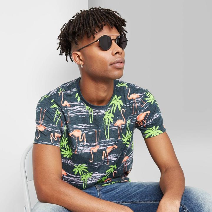 Men's Animal Print Short Sleeve Crew Neck T-shirt - Original Use Navy Xs,