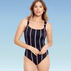 Women's Slimming Control Lace-up Back One Piece Swimsuit - Beach Betty By Miracle Brands Black/white