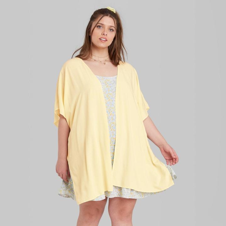 Women's Plus High-low Ruana Kimono Jacket - Wild Fable Yellow