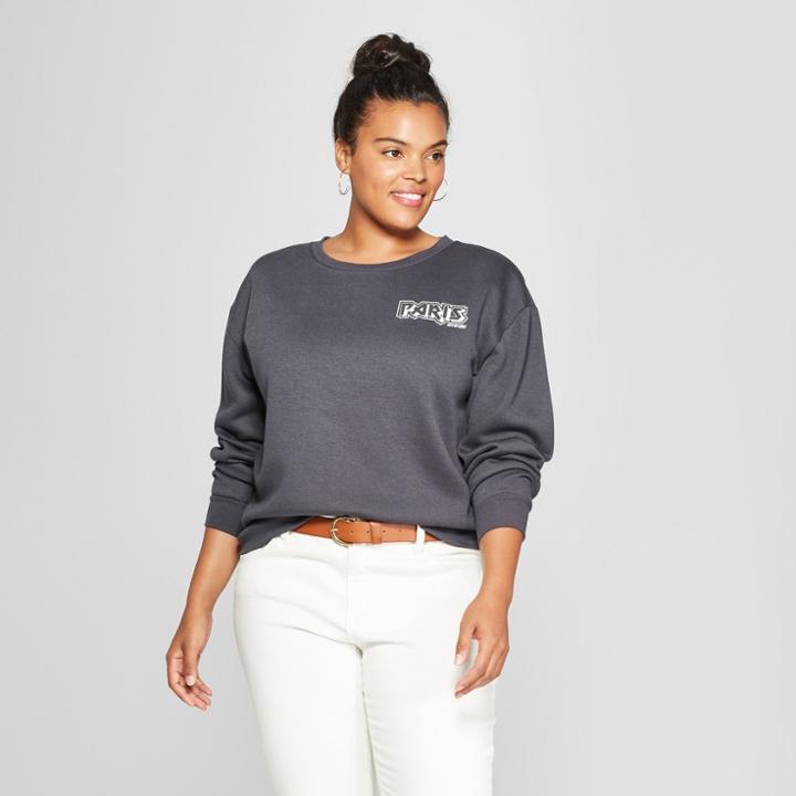 Women's Plus Size Paris France Cropped Graphic Sweatshirt - Mighty Fine (juniors') Black